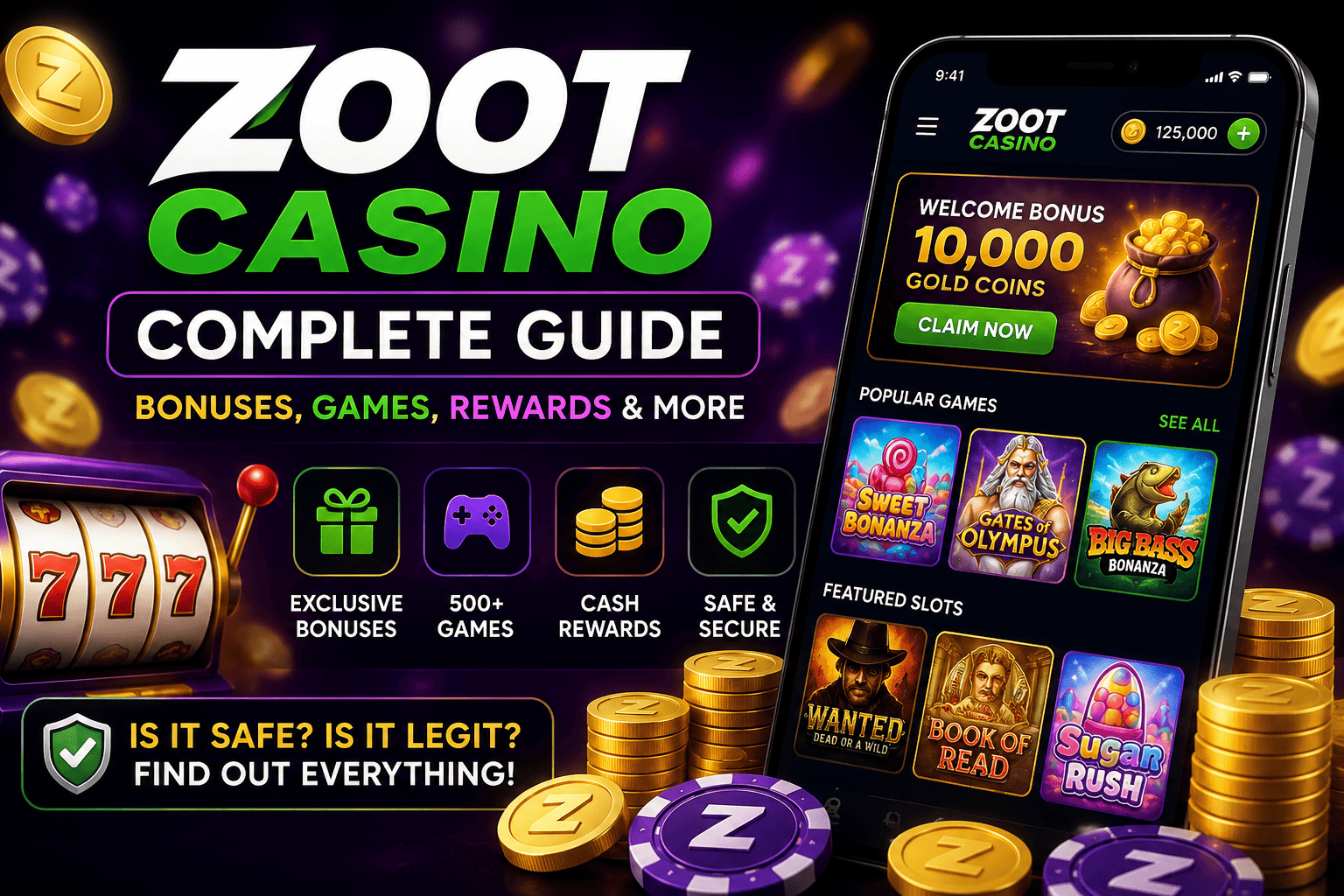 Zoot Casino bonuses, games, cash rewards and mobile gaming features showcased in a complete platform guide